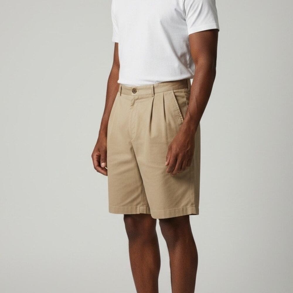 Architect Mens Golf Shorts Tan Pleated Waistband Size 34 Stretch Dress Casual